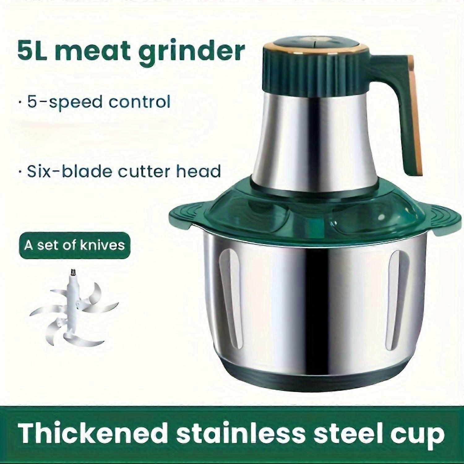 5L 5-speed 6-speed 6-speed Blade 6-second Fast Meat Grinder, Household , Minced Vegetable Meat Grinder, Garlic Puree Complementa