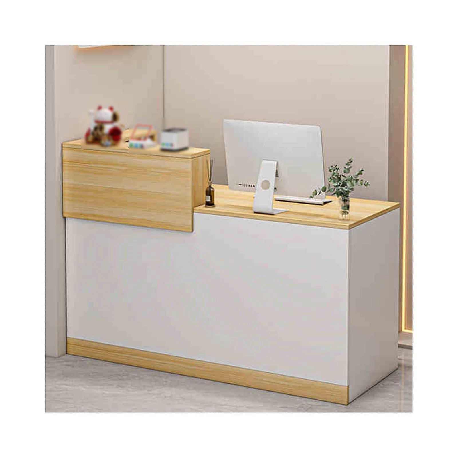 Checkout Counter Reception Unit For Supermarkets, Front Desk With Lockable Drawer, LeftHanded 120 Cm WhiteLight Walnut