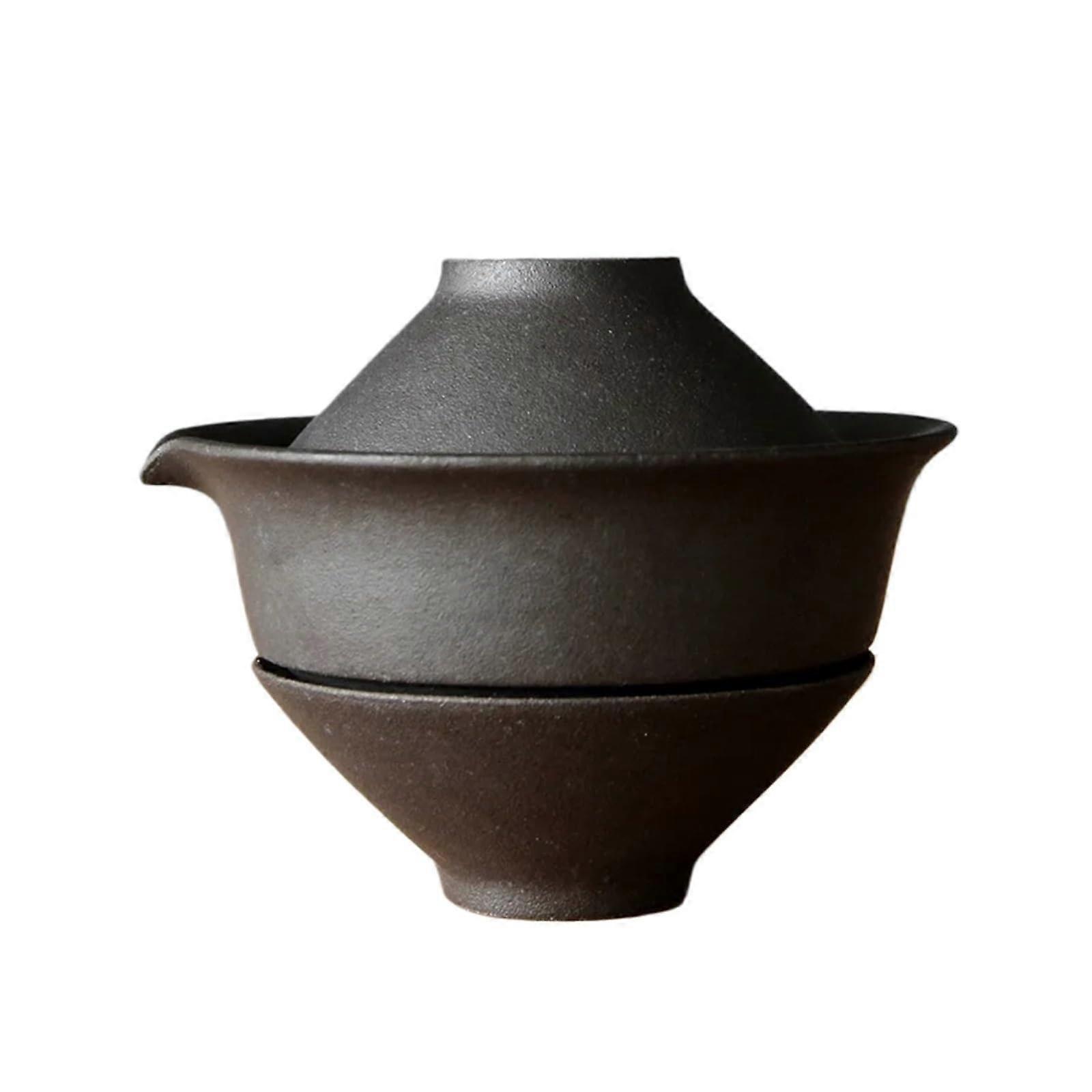 Ceramic Tea Cup Set with Teapot and Gaiwan – Portable Japanese Kung Fu Travel Drinkware, 3Piece