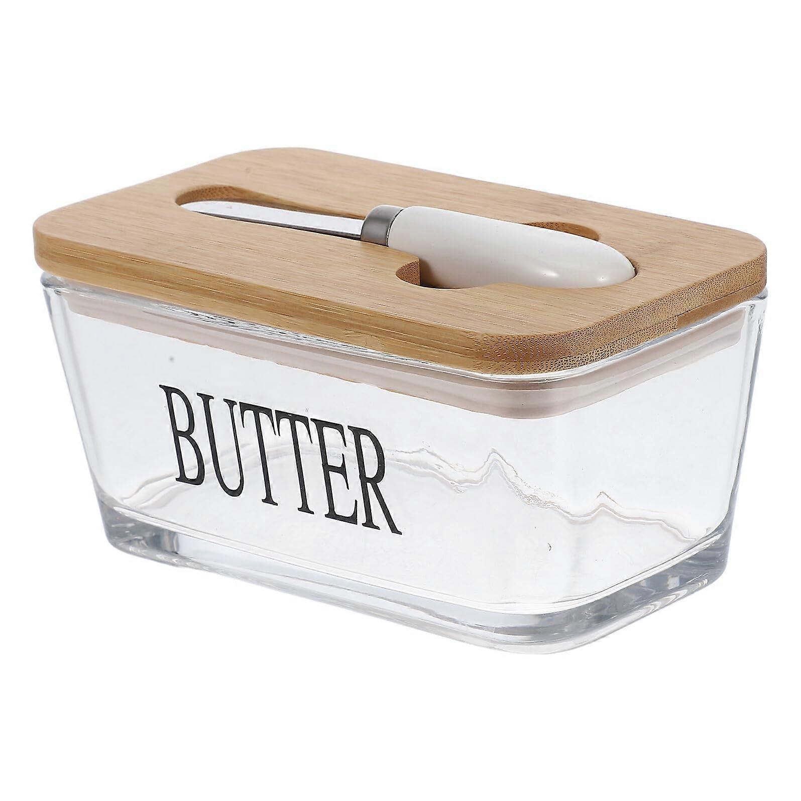 Glass Butter Dish with Lid and Knife Airtight Keeper for Refrigerator and Countertop
