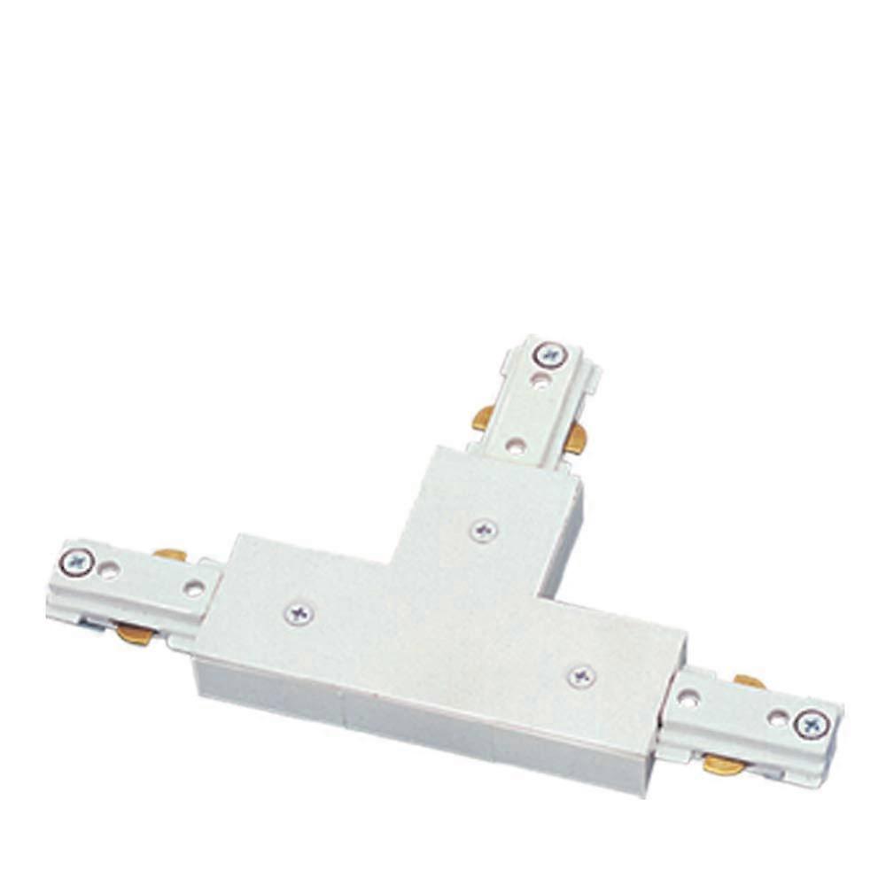 Clear Crystal Track Lighting TConnector with Power Feed, 2Wire Single Circuit, White Finish