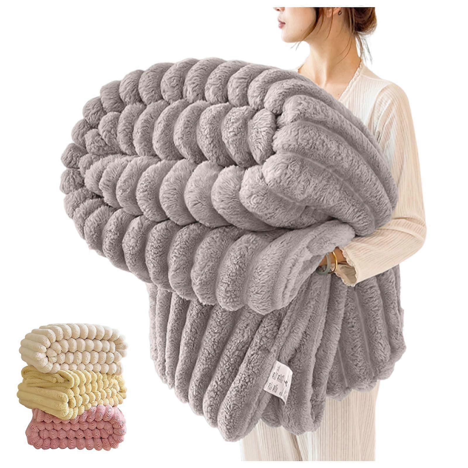 Flannel Throw Blanket ExtraThick Warm Soft Plush for Sofa and Bed, 40x60in Light Gray
