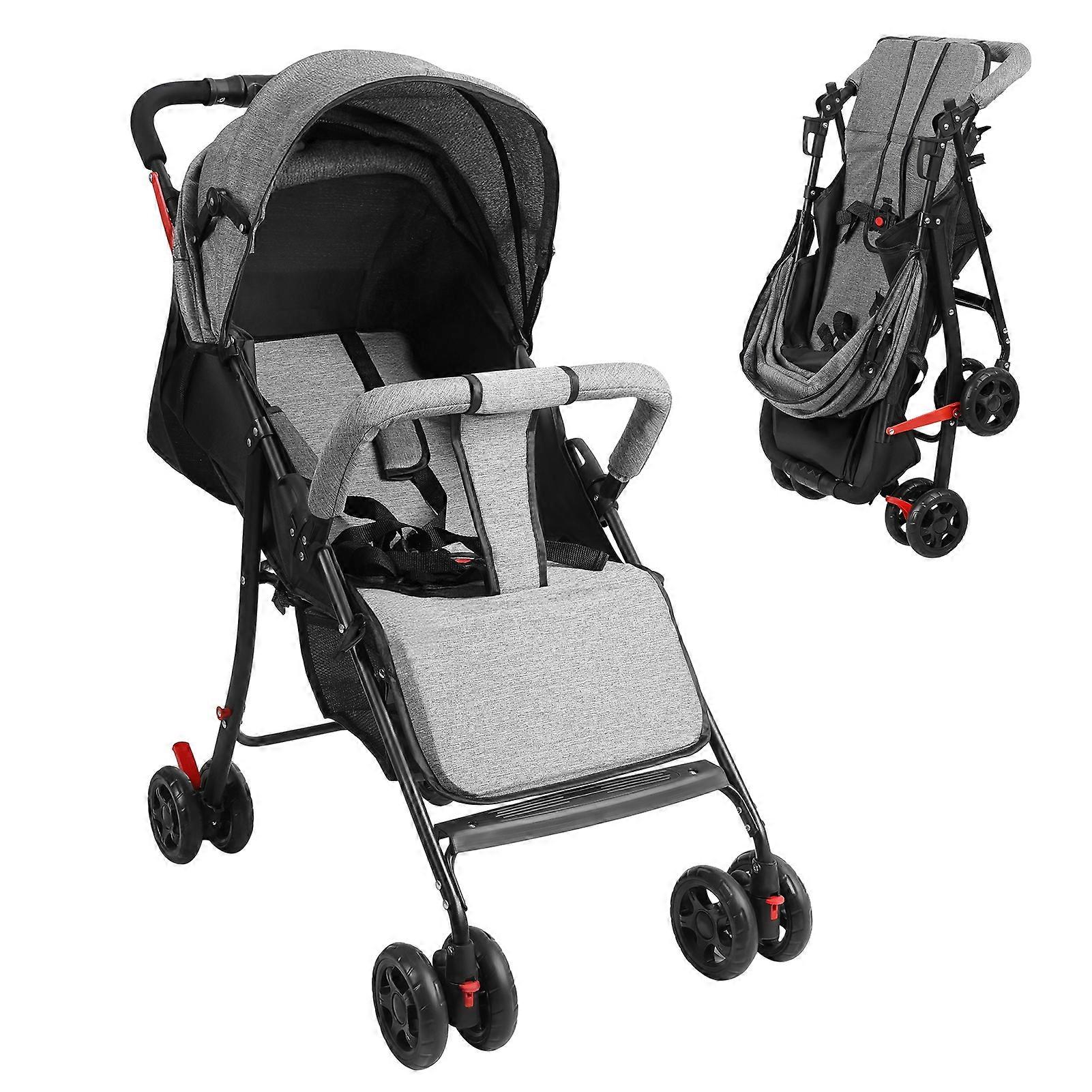 Lightweight Baby Stroller,One-Hand Fold with Adjustable Backrest Canopy,Gray