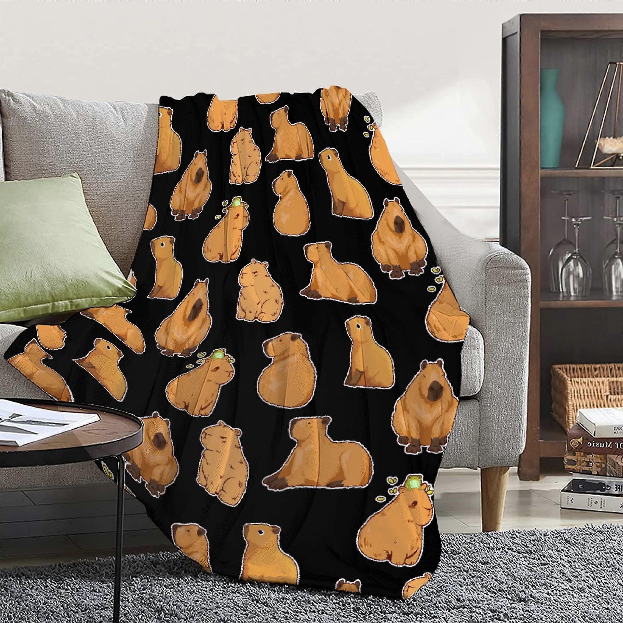 Capybara Blanket UltraSoft Flannel Throw with Adorable Pattern for Couch Bed Camping Travel 40x50