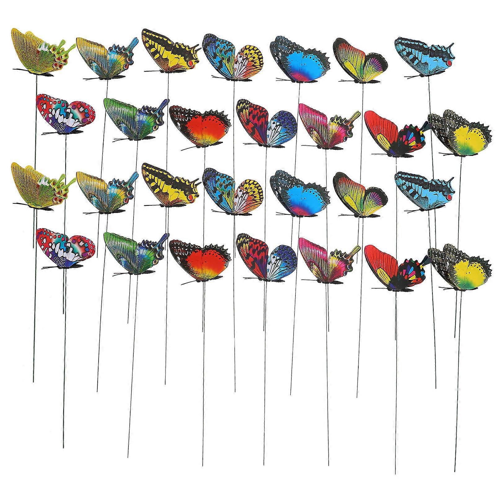 Simulation Butterflies Stakes Double Layer Garden Decor for Yard 150Pcs