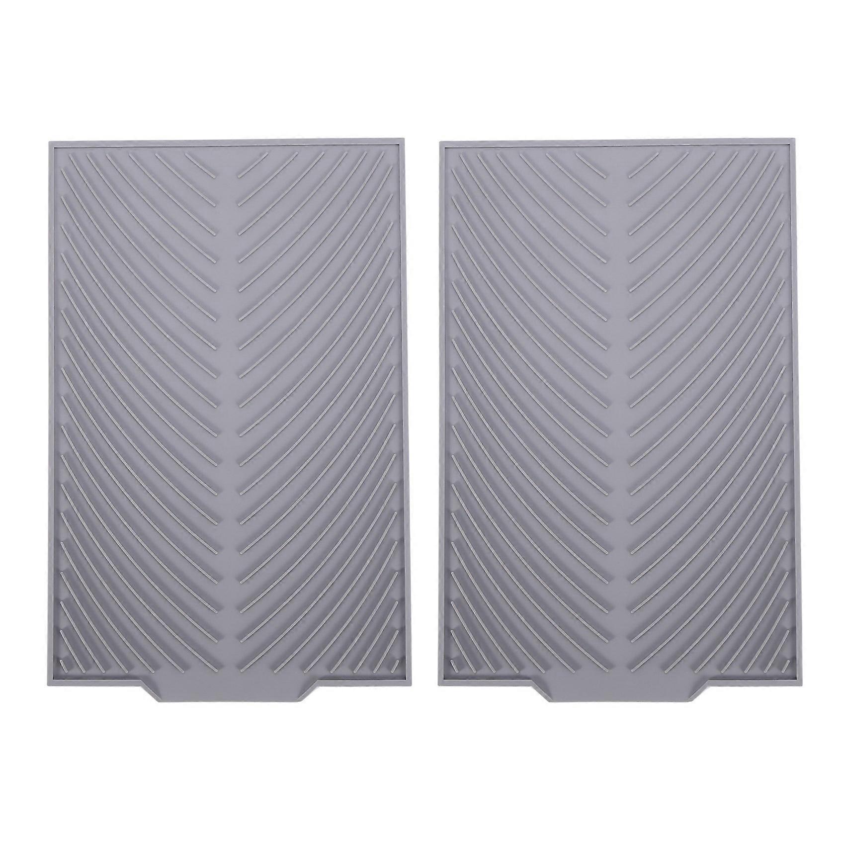 2X Silicone Dish Drying Mat Flume Folding Draining Mat,Rectangle Drain Mat Drying Dishes Pad Gray