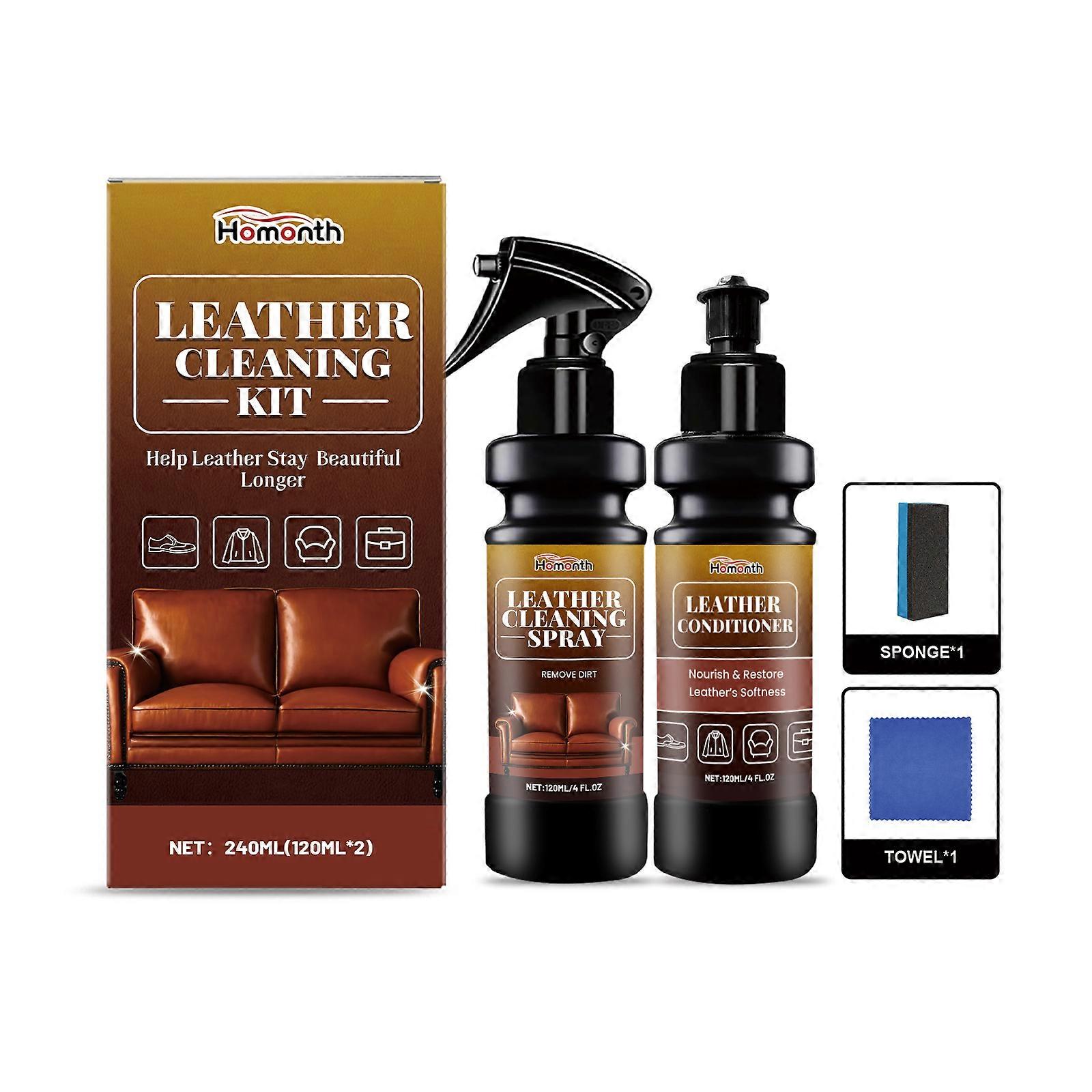 Leather Cleaner And Conditioner Kit Deep Spray Nourishing Cream Set for Softness Shine with Cracking Prevention Includes Sponge