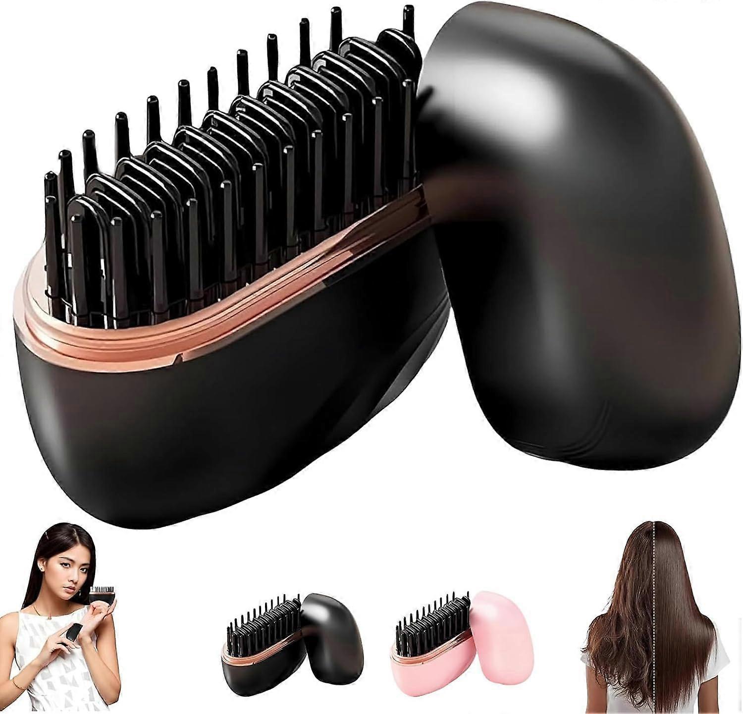 Cordless Hair Straightener Brush with 3 Temp Modes, 30s HeatUp, AntiScald Shell, Travel Size Black