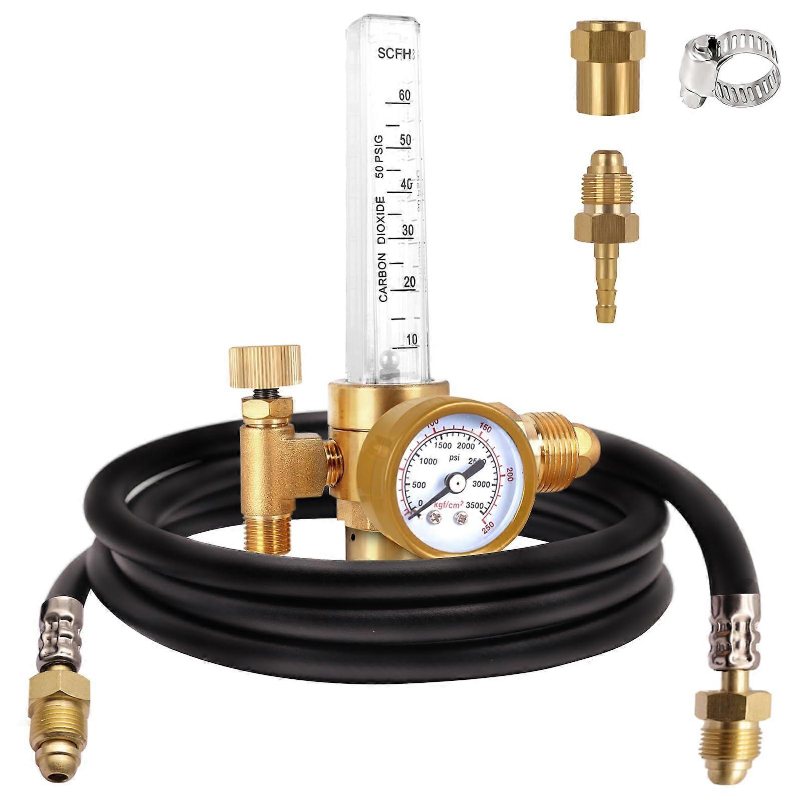 Argon CO2 Regulator with Flowmeter for MIG TIG Welding, CGA580 Tank, 6.8ft Hose Kit