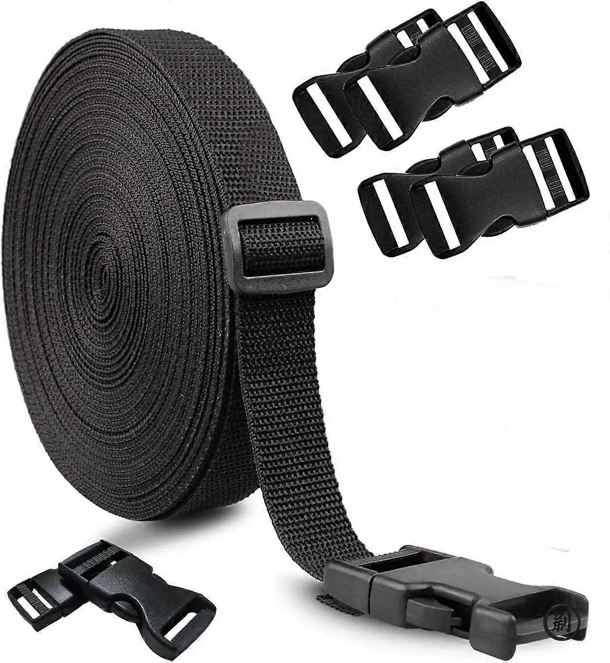 4 M Nylon Webbing Strap Band with 5 pcs of Flat Side Release Buckles and 1Tri-Glide Slides for DIY Luggage Strap and Backpack