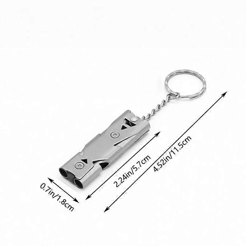 Stainless Steel Dual-Tube Survival Whistle, Emergency Safety Whistle, Keychain Whistle Keyring, for Outdoor, Earthquake.