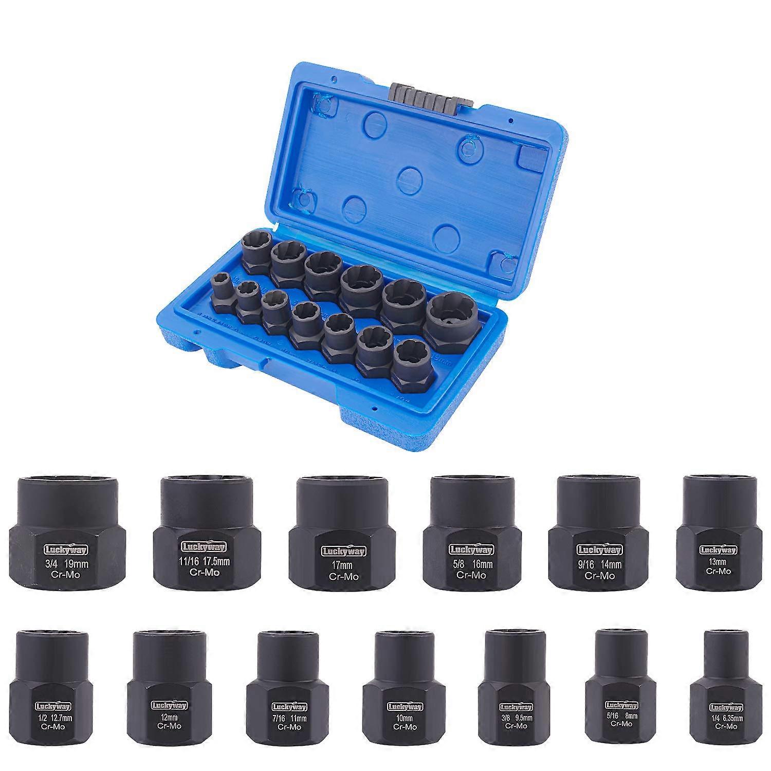 13 Piece Bolt Extractor Socket Set for Damaged Nut and Bolt Removal, Heavy Duty Steel Tools