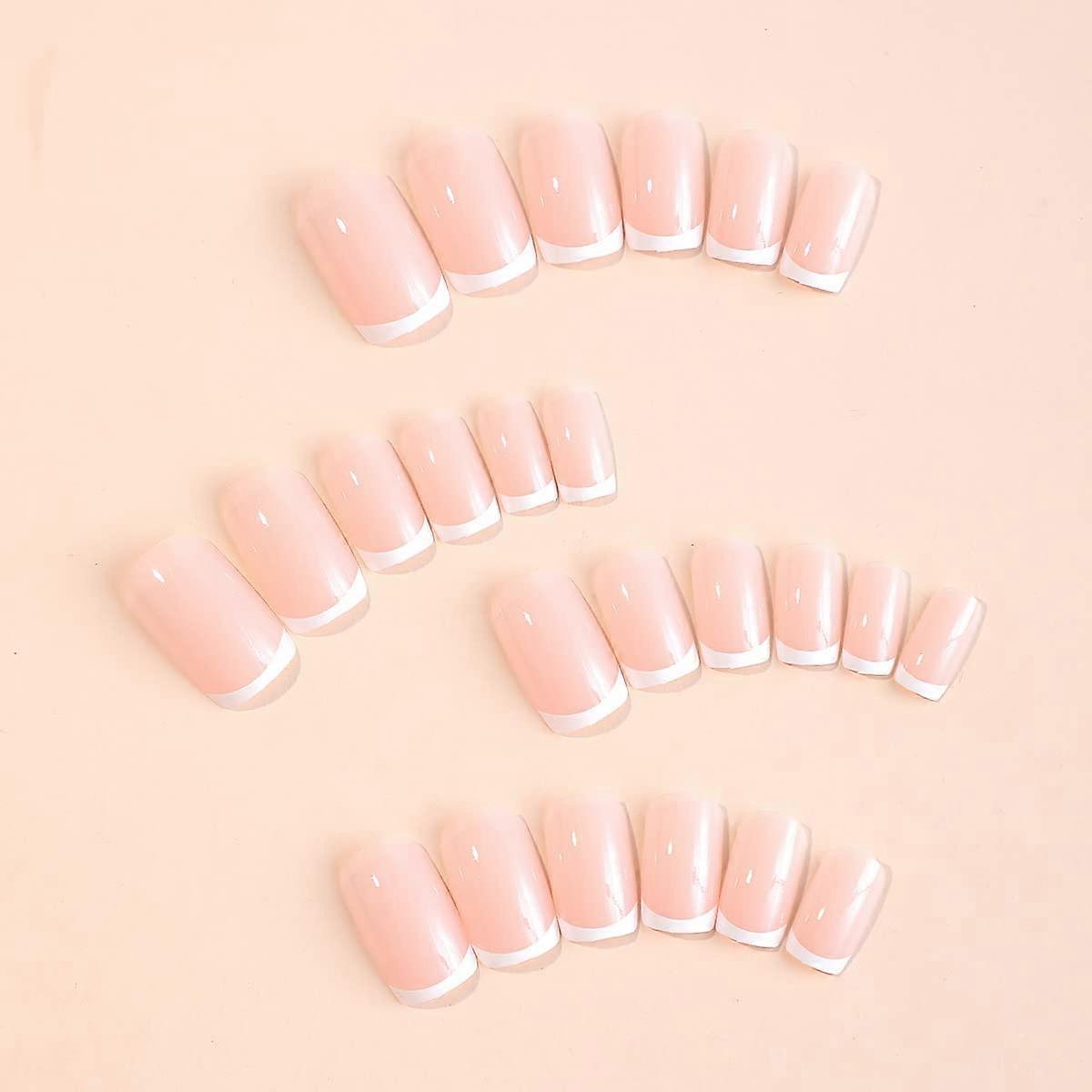 Pink Press On Nails Set Gradient White Detachable Tips 24PCS Fake Nails Wide Size Selection