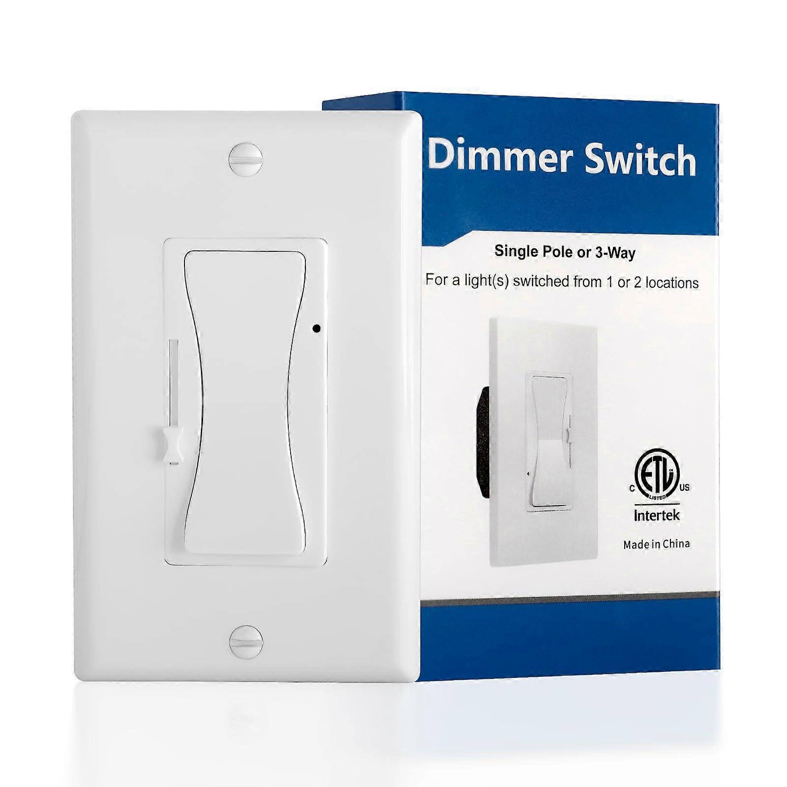 LED Dimmer Switch 3Way and Single Pole Slide for Smooth Flicker Lighting, White 1 Pack