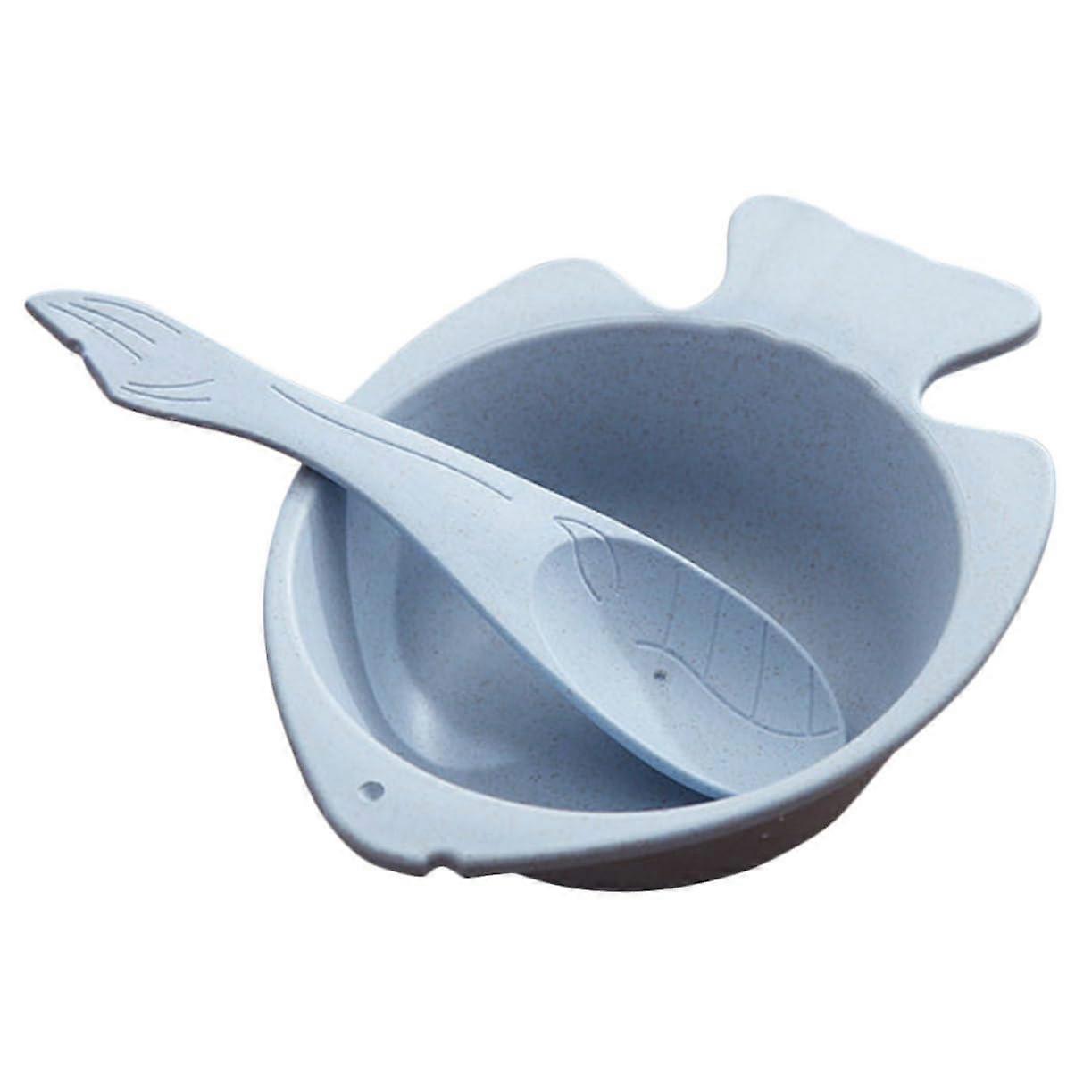 Unbreakable Wheat Straw Kids Bowl with Spoon, Fish Shape, Stackable, Lightweight, Blue for Snacks