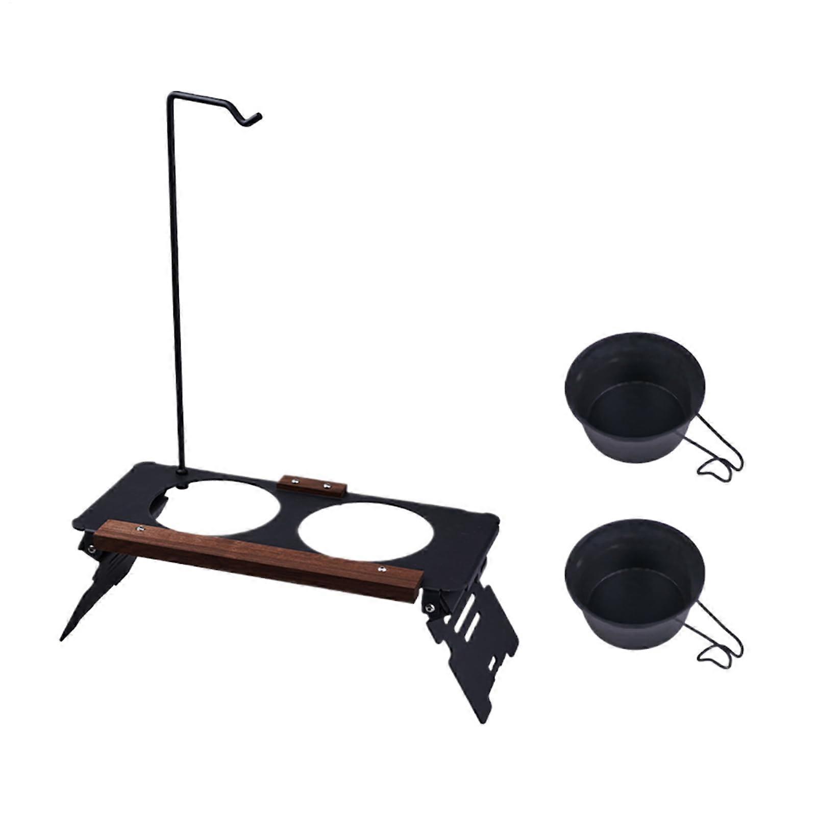 Foldable Elevated Dog Bowl Stand with Adjustable Height and Rust Resistant Metal Frame for Camping