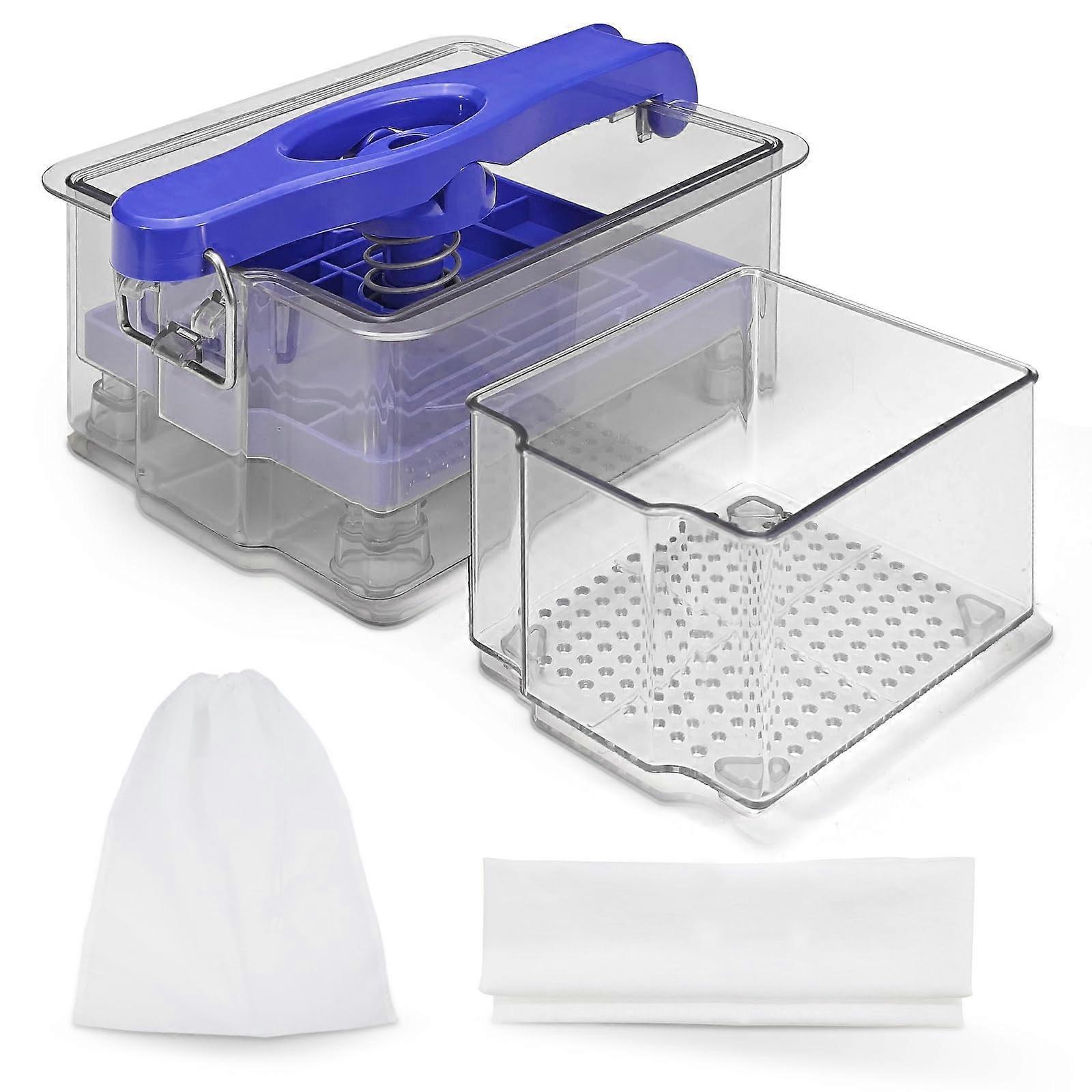 Adjustable Tofu Press with Drip Tray and 2 Size Molds, Dishwasher Safe DIY Tofu Maker Kit