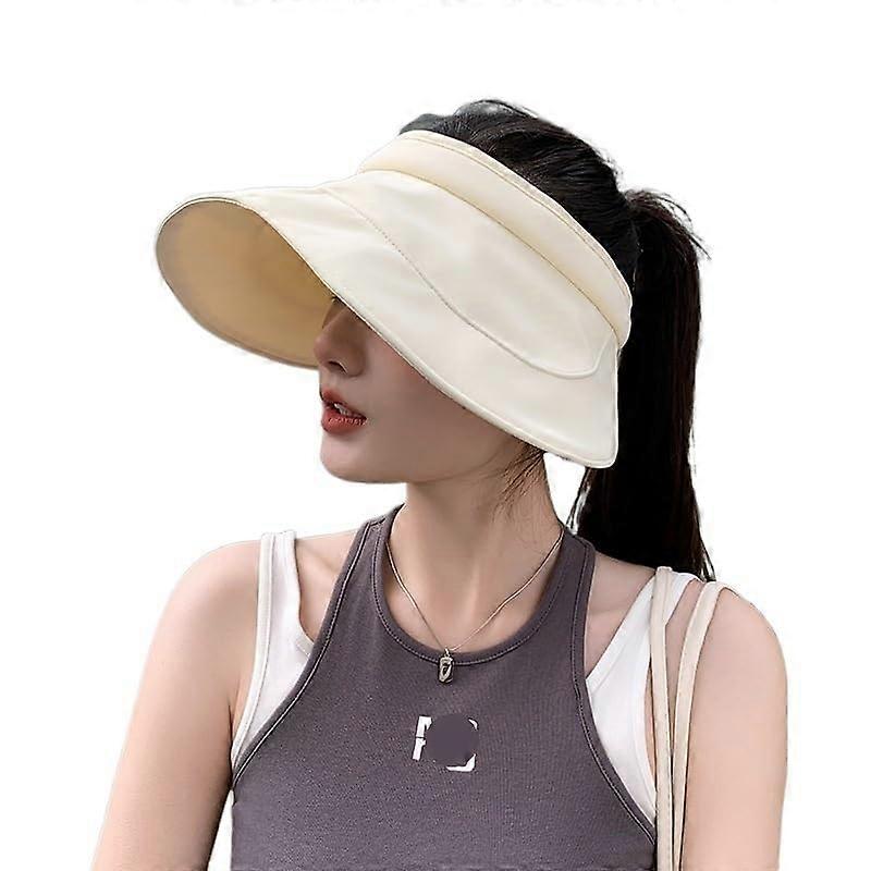 Women's UV Protection Sun Visor Hat with Breathable Open , Foldable Beige Summer Sunshade