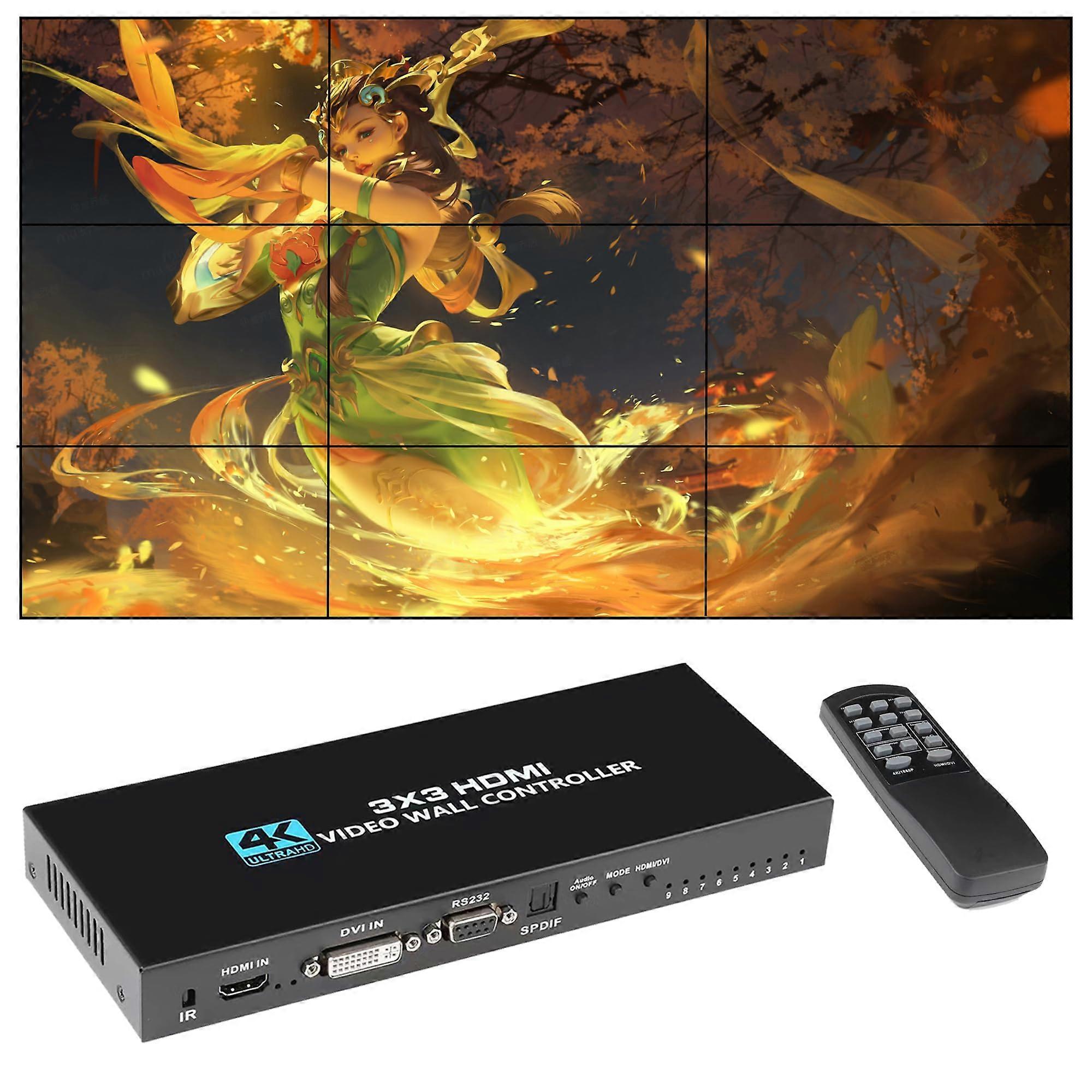 HDMI Video Wall Controller 4K Input 1080p Output Seamless Splicing 3x3 Processor with RS232 Control