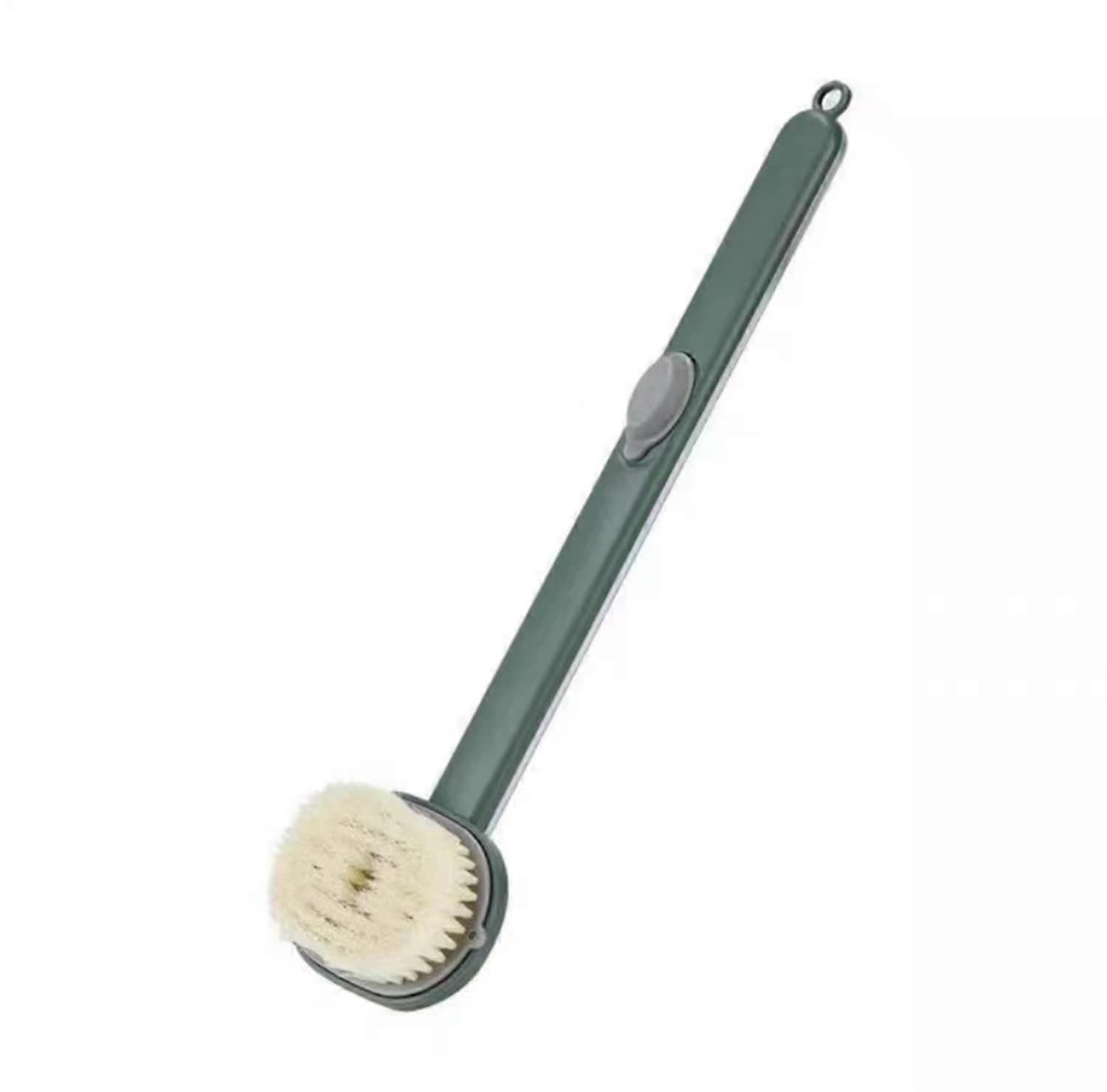 Dual Bristle Back Scrubber with Adjustable Long Handle for Wet and Dry Use, Green