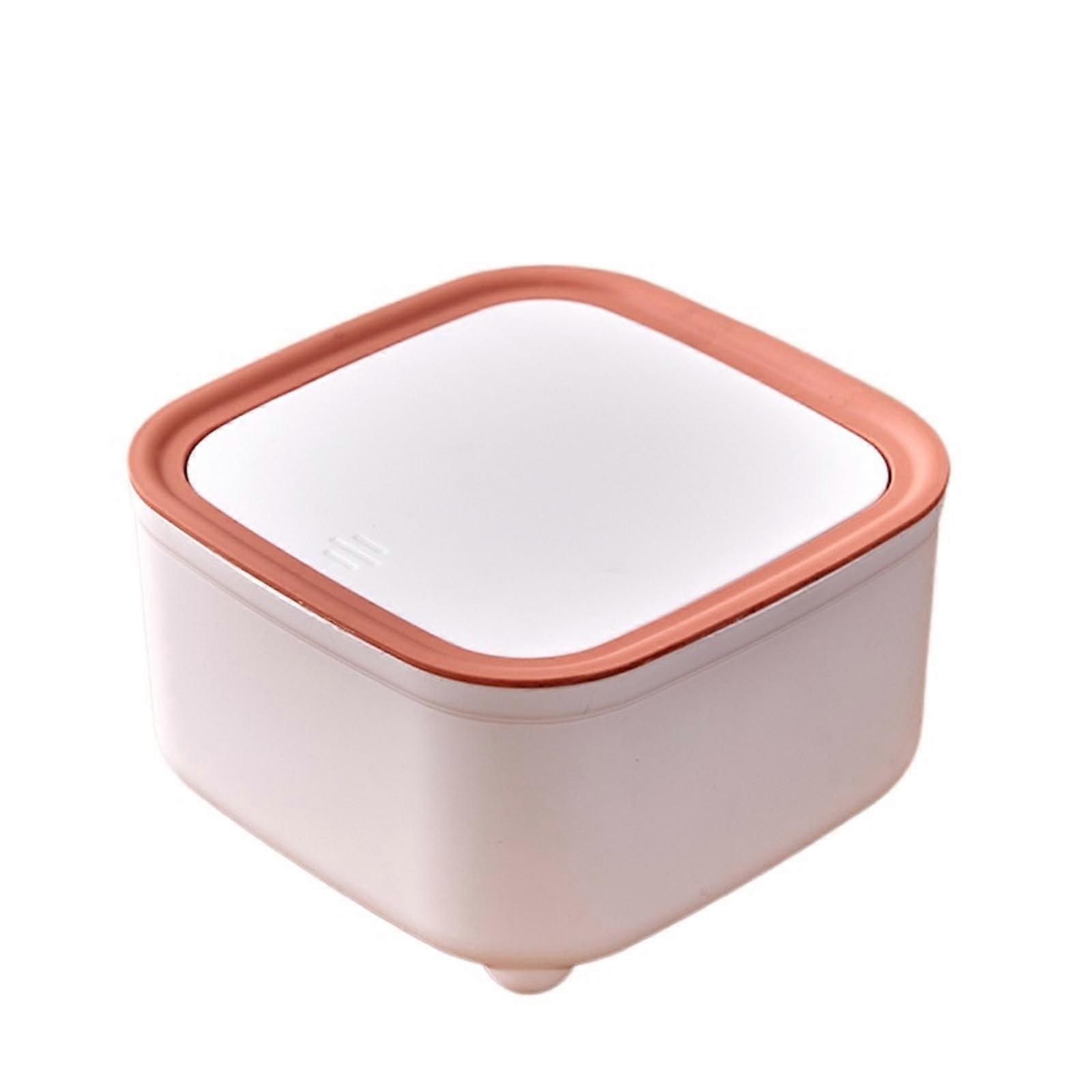 Desktop Trash Can with Automatic PopUp Lid, Compact Khaki Mini Waste Bin for Office and Tabletop