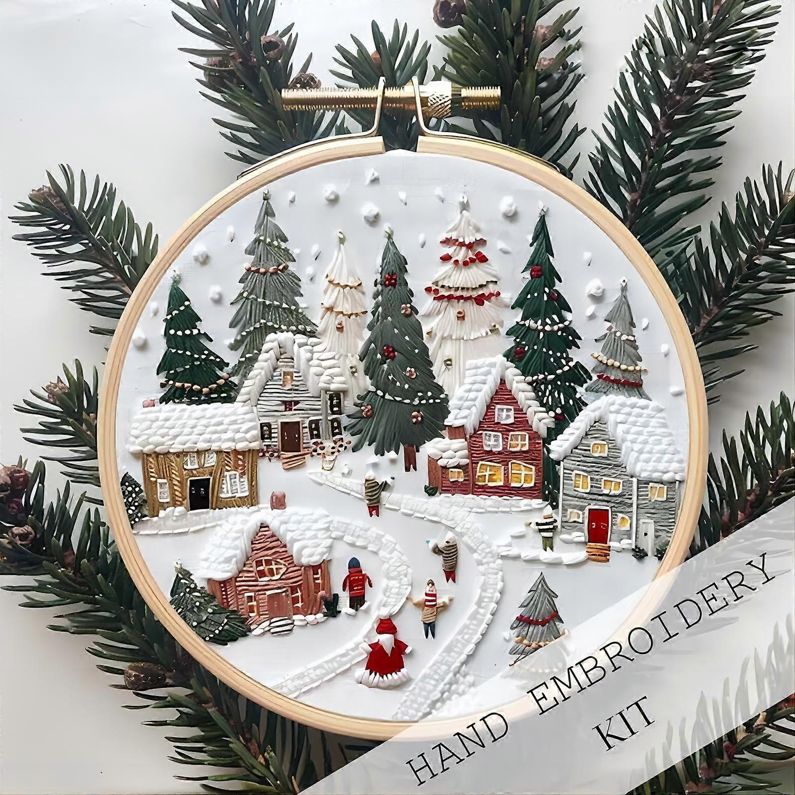 Christmas Embroidery Kit for Beginners with Gnome Pattern Hoop Needles Thread and Accessories