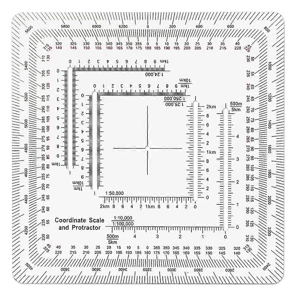Square Coordinate Scale Protractor for Land Navigation, Style UTM/MGRS Coordinate Scale