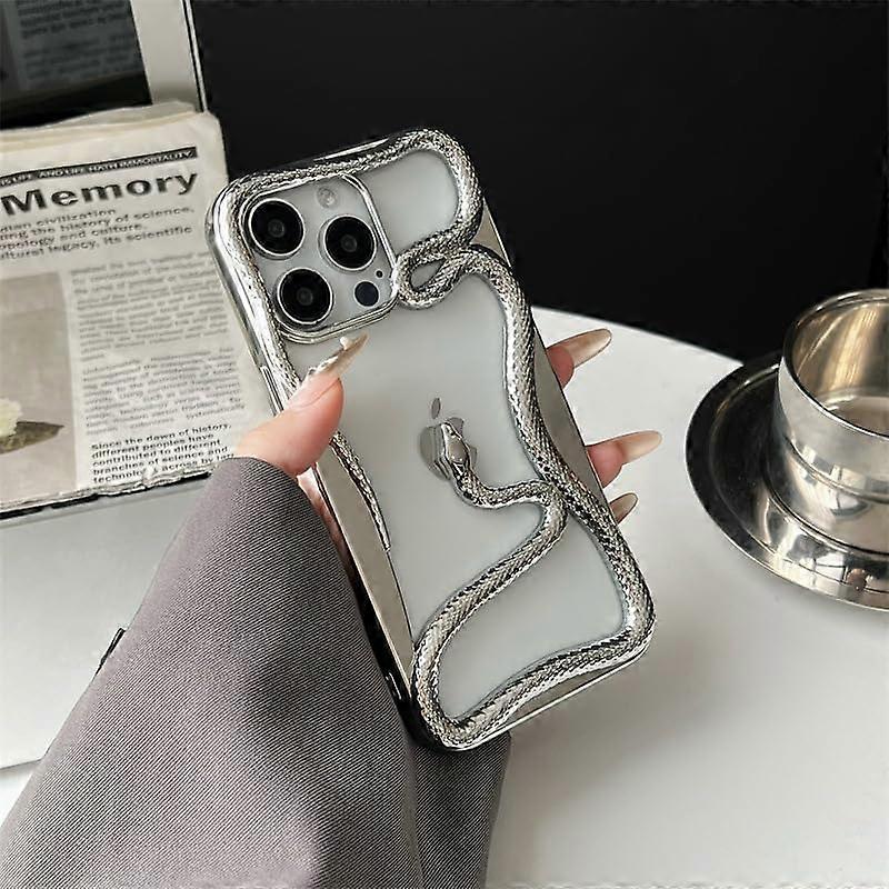 Case for iPhone 13 with Silver Snake Design, Electroplated Shockproof Slim Soft Protective Cover