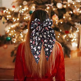 Christmas Hair Clip with Snowman and Santa Design, Black Holiday Bow for Women and Girls
