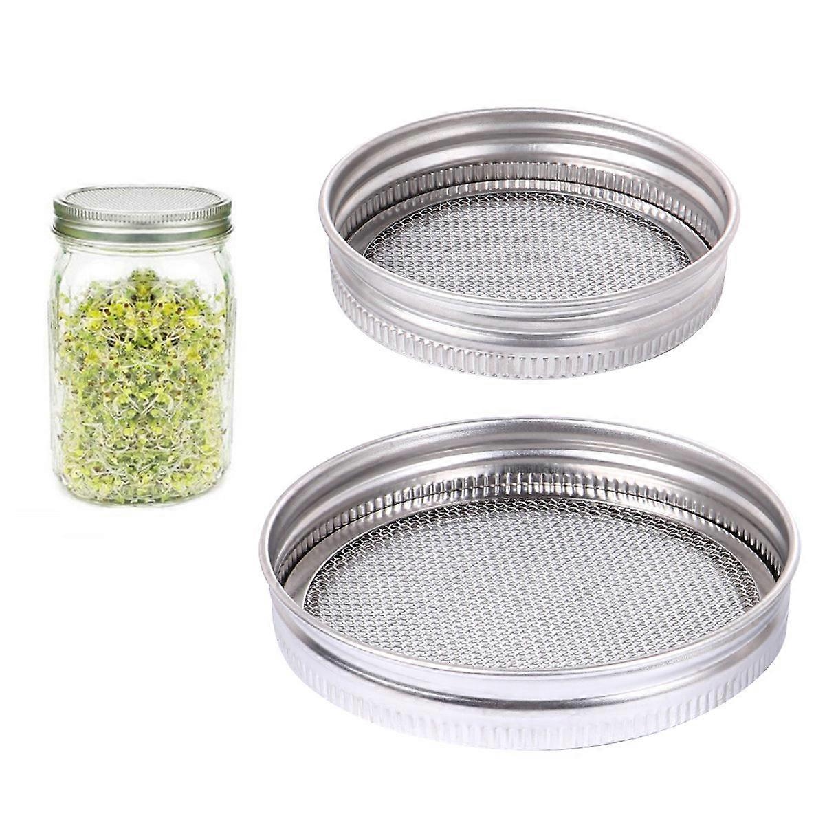 Silver Stainless Steel Sprouting Lids for Jar Covers with Sprouting Function 2Sets