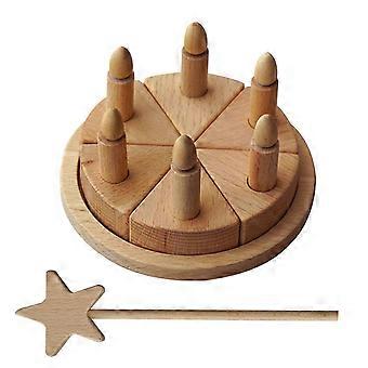 Houten verjaardagstaart speelgoed voor educatief rollenspel, 1 set in kaki.
