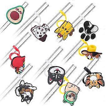 10 Pcs Straw Dicas Creative Cartoon Estilo Straw Covers Plugs Straw Copos Toppers Acessórios Decorativos