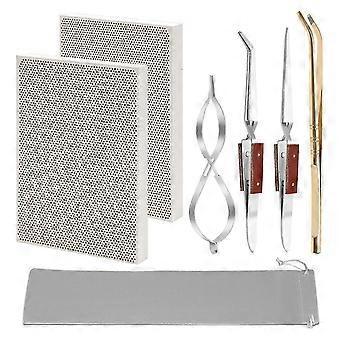 7pcs Jewelry Soldering Kit,2 Honeycomb Soldering Block, 1 Copper Tongs,2 Soldering Tweezers,1 Metal Clip,1 Storage Bag