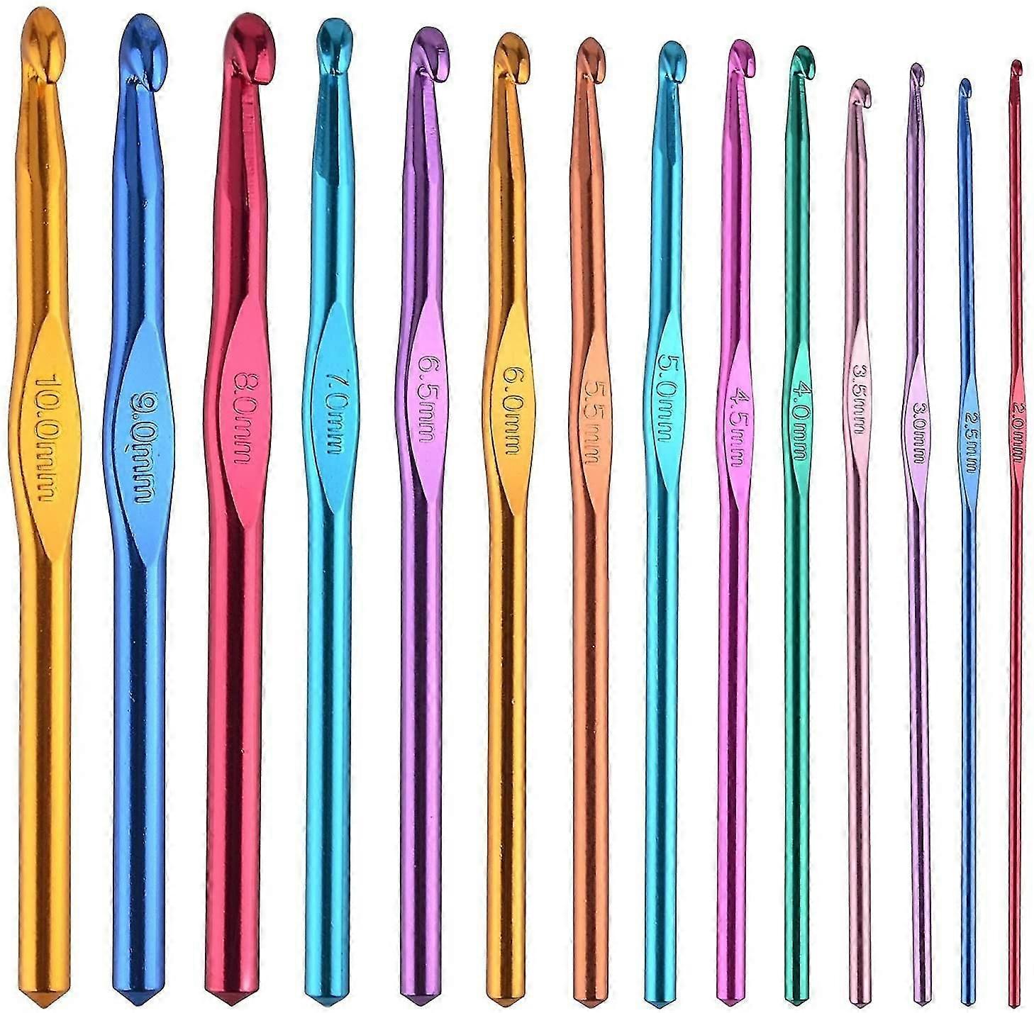 14 Pcs Multicolor Aluminum Crochet Hooks