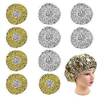 Set van 10 Folie Caps, Haar Diepe Conditionering, Salon Spa Cap, Heat Shower Cap, Elastische Haarverf Cap, Aluminiumfolie Cap voor Volwassenen (Goud Zilver)
