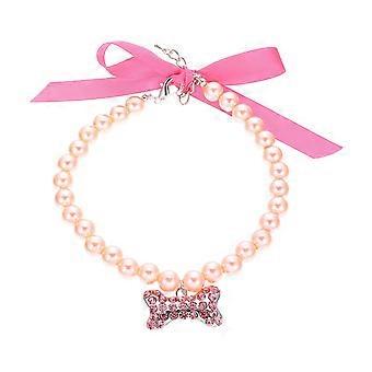 Collier décoratif ajustable en forme de perle avec breloque en strass en forme d'os, pour chats et chiens de petite et moyenne taille. Idéal au quotidien, pour les fêtes et les mariages.