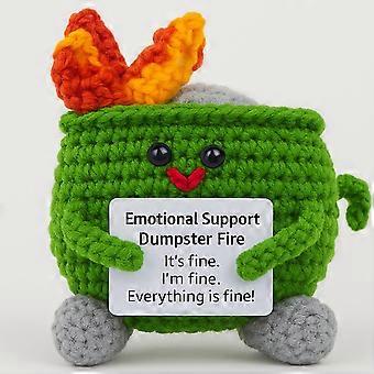 Crochet Dumpster Fire Plush Handmade Green Stress Relief Funny Desk Decor for Anxiety Comfort