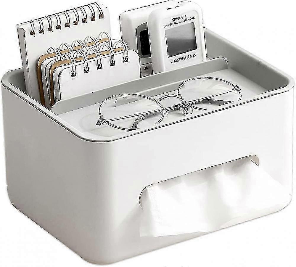 Rectangular Tissue Box Cover Holder With Storage Napkin, Grey