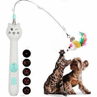 2-in-1 Interactive Cat Toy, Artificial Feather Teaser and Light Play with 5 Modes, Remote Control USB Rechargeable for Indoor Cats and Small Dogs