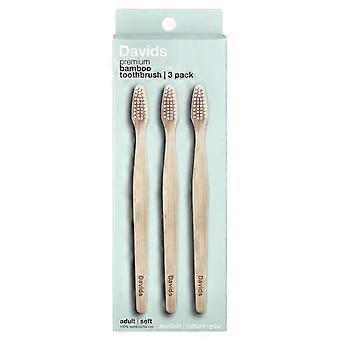 Davids Premium Bamboe Tandenborstel, Zacht, Volwassenen, 3 Tandenborstels