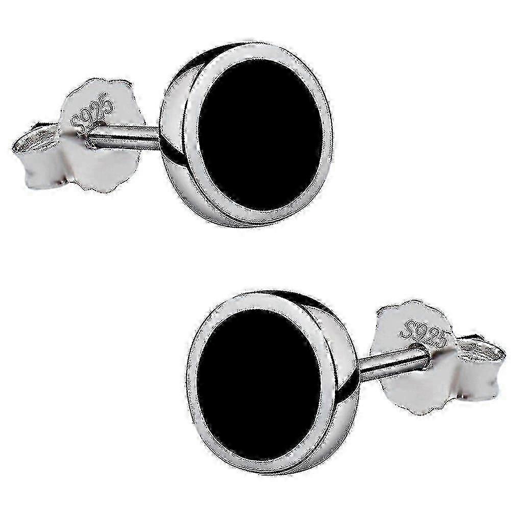 925 Sterling Silver Round Black Paint Stud Earrings
