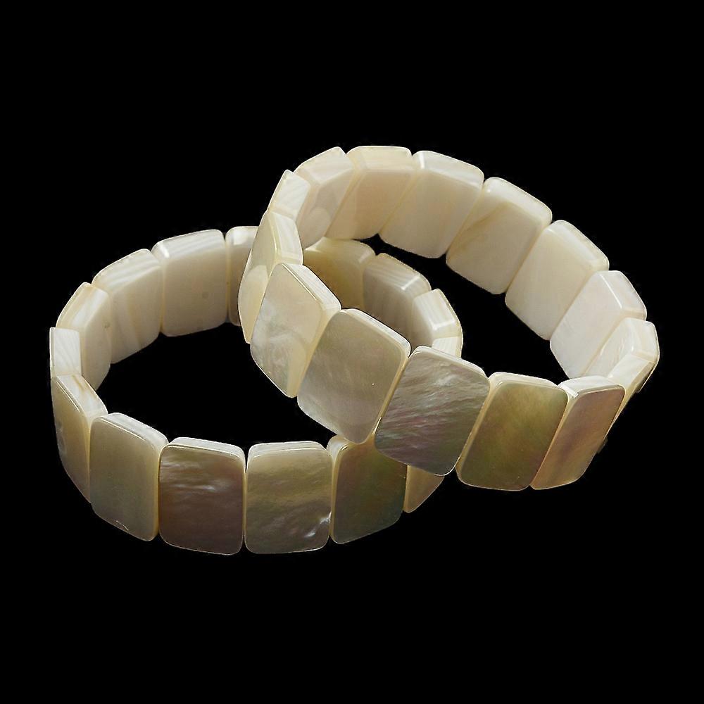 Natural White Shell Rectangle Beaded Stretch Bracelets Inner Diameter: 2-1/8 inch(5.4cm)