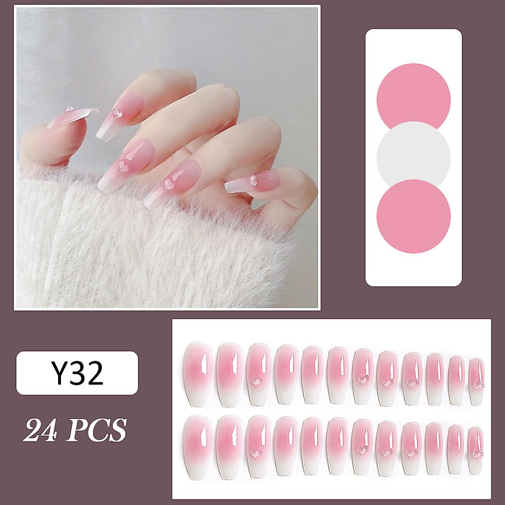 3d Heart Setting Clear Pink False Nail With Harmless And Smooth Edge Nails