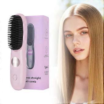 Cordless Hair Straightening Brush with LED Display, USB Rechargeable, Mini TravelFriendly Pink