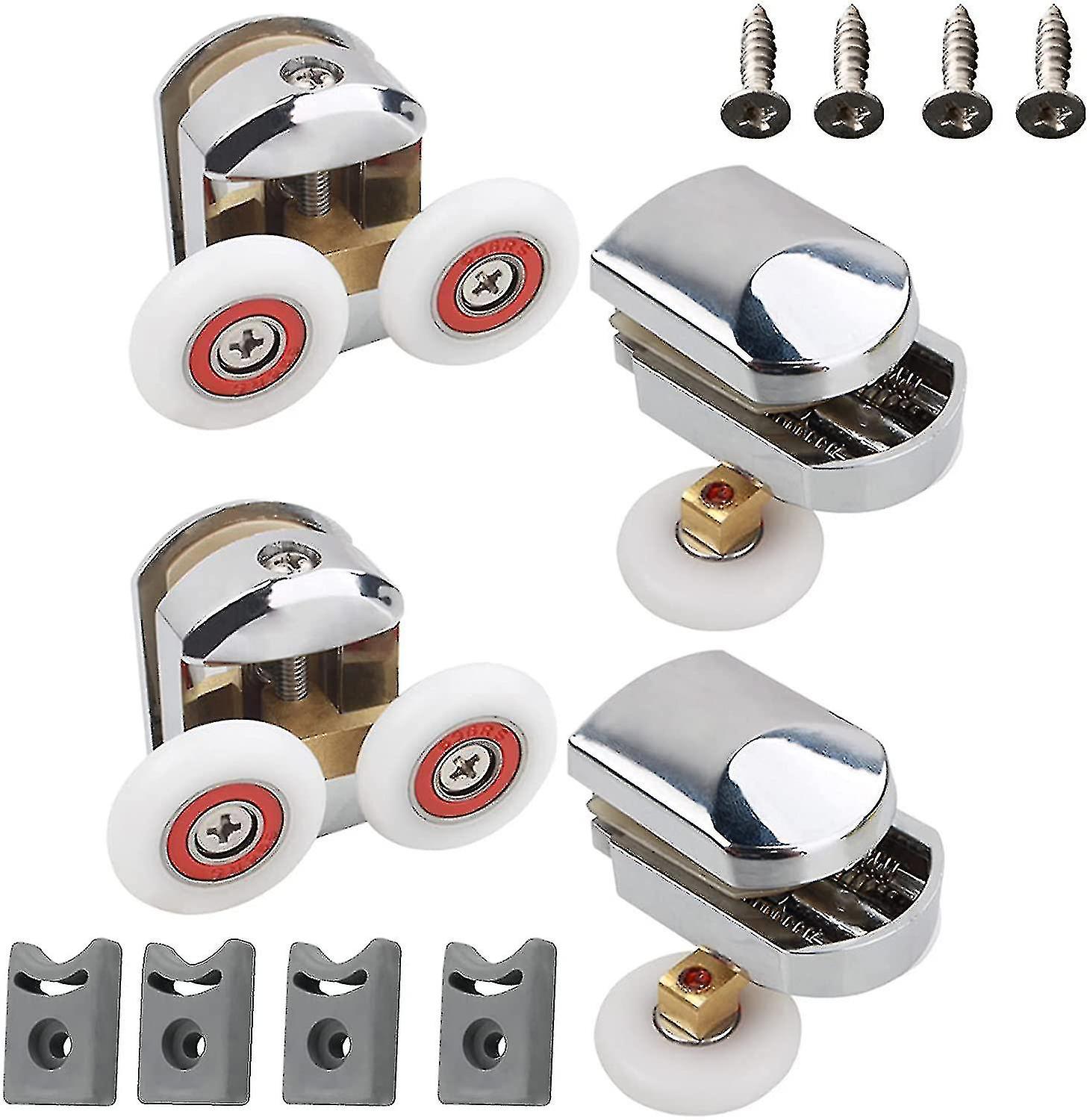 Shower Door Rollers, 4pcs 25mm Sliding Shower Doors Wheels Replacement Roller Runner Wheel 2 Top 2 Bottom Chrome Plated Door Roller