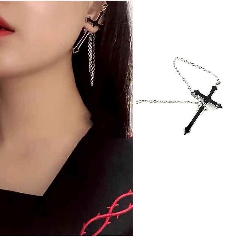 Personality Earrings Ear studs, chain chains dark front and back wearable binding cross earrings