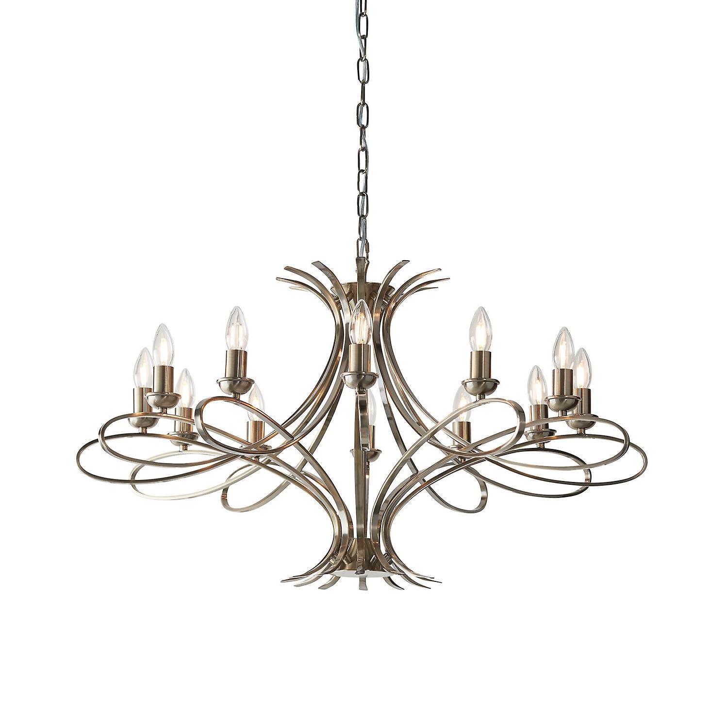 Penn 12 Light Chandelier Brushed Brass Effect Plate Finish, E14