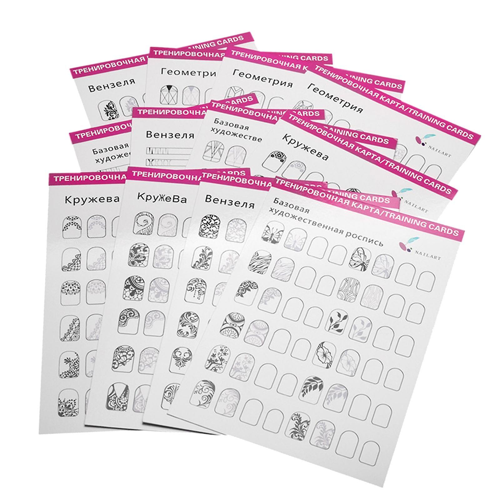 12x Drawing Nail Art Practice Learning Template Painting Guide Book Tools