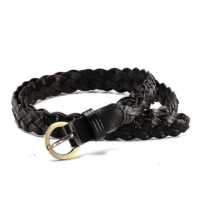 Women's Braided Woven Belt Skinny Vintage Narrow Leather Belts1pcsblack