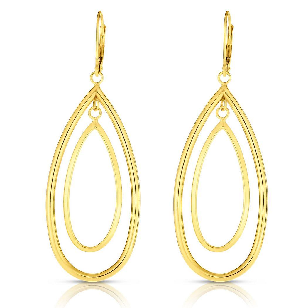 14k Gold Yellow Finish 21x60mm Shiny Fancy Drop Concentric Tear-Drop Earrings With Lever Back Clasp Dangle Earring for W